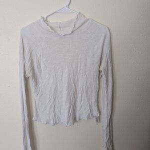 Women's White Ribbed Long-Sleeve Mock Neck Top